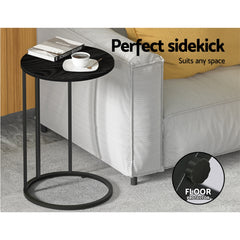 Artiss Coffee Table Side Table Round Black Martha