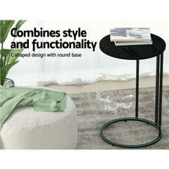 Artiss Coffee Table Side Table Round Black Martha