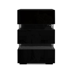 Artiss Bedside Table LED 3 Drawers - LUMI Black