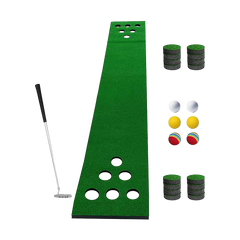 Golf Beer Pong Game Toy Set Green Golf Putting Matt with 2 Putters, 6 Balls